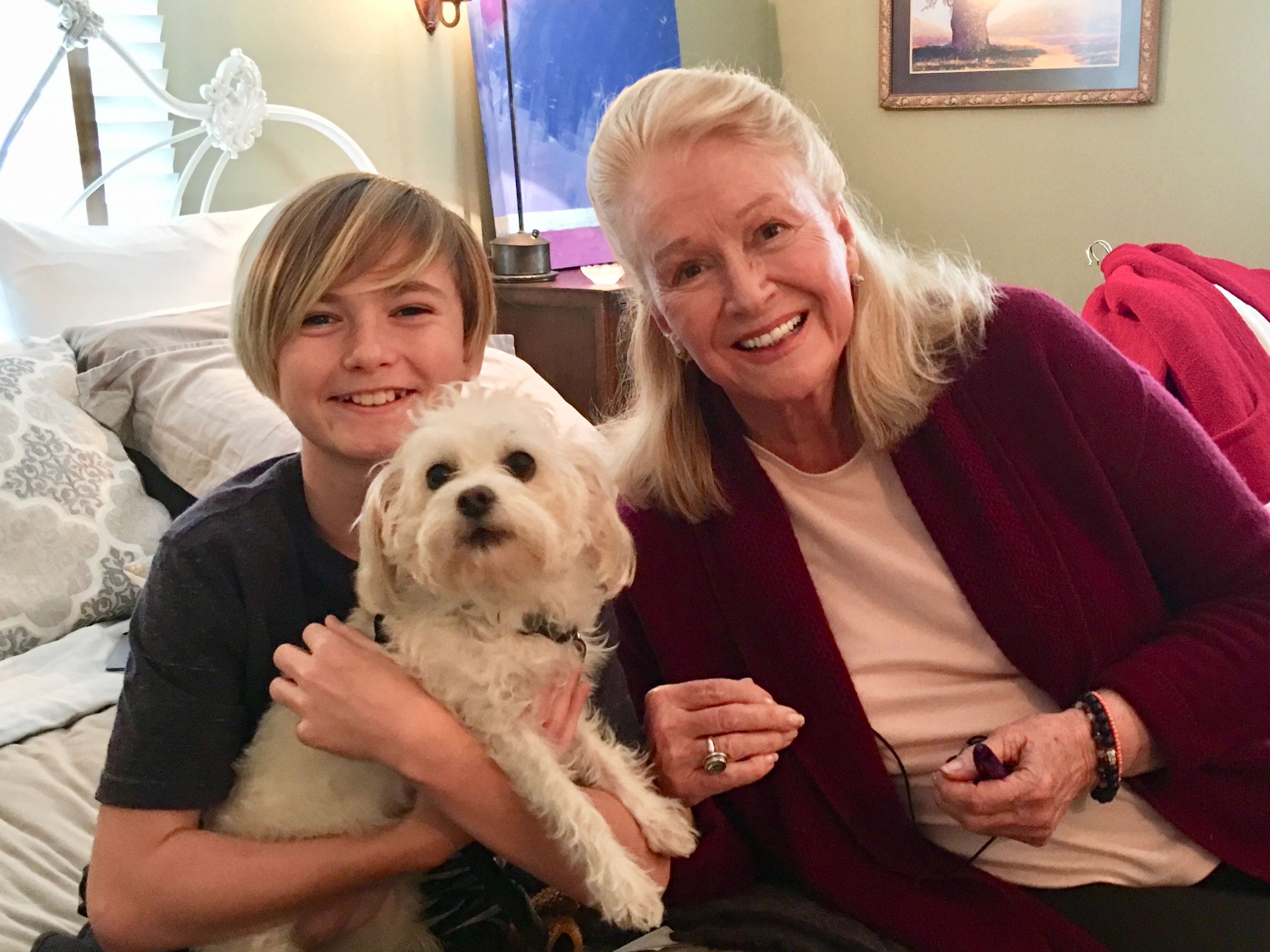 Warm family moment during production